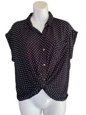 Abercrombie & Fitch Black & White Polka Dot Tuck Front Button Down Blouse Size M